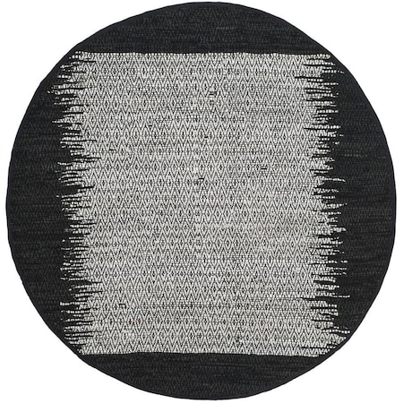 Flowers First 4 ft. x 4 ft. Round Vintage Leather Hand Woven Rug, Light Grey & Black FL2149540